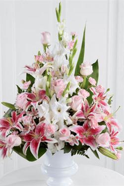 Pink Rose, Lily and Gladioli Service Arrangement